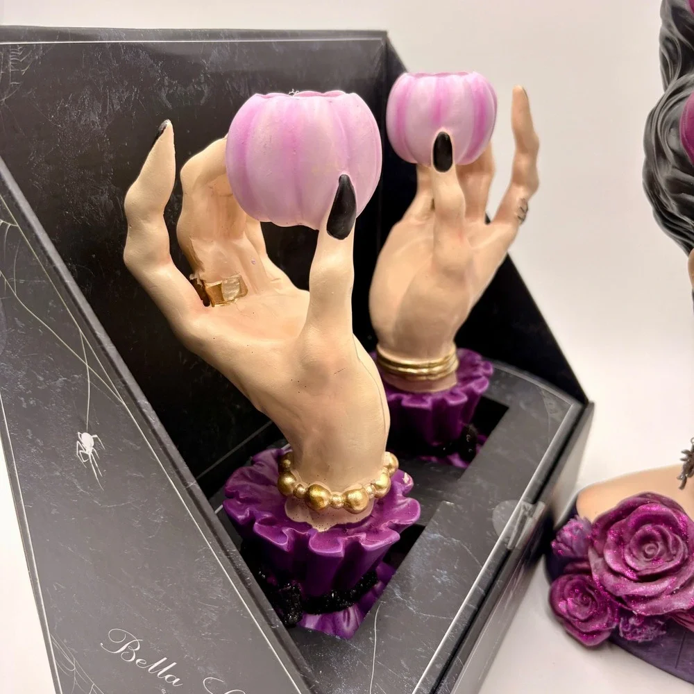 Bella Lux Halloween Bride of Frankenstein Bust & Hand Candle Holder Set Purple